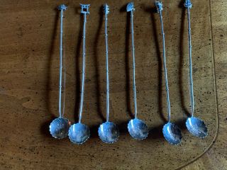 Set Of 6 Vintage Japanese Sterling 950 Silver Iced Tea Spoons With Charms