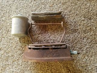 Antique The Monitor White Gas Clothes Iron 1903.  Rusty And Broken Wood Handle