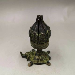 Old Chinese Bronze Hand - Made Dragon Tortoise Lotus Wax Table Oil Lamp Decoration