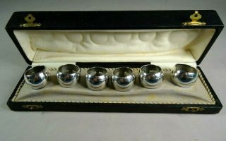 Unusual Antique Boxed Set Of 6 Small 800 Silver Napkin Rings,  Hallmarked " A "