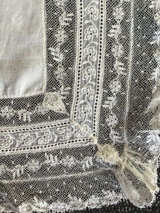 Antique Vintage Wedding Handkerchief Hanky Linen & Lace Hand Stitched 12” 12”