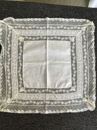 Antique Vintage Wedding Handkerchief Hanky Linen & Lace Hand Stitched 12” 12” 2