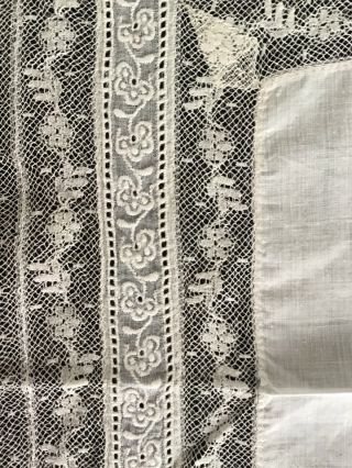 Antique Vintage Wedding Handkerchief Hanky Linen & Lace Hand Stitched 12” 12” 3