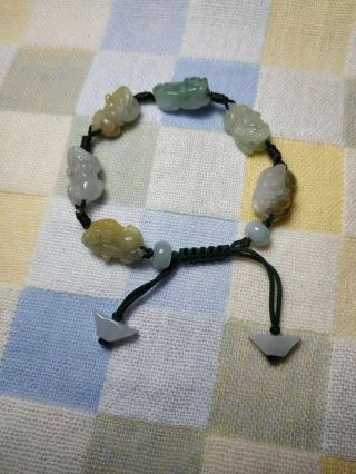 100 Natural Burmese Jadeite Jade Adjustable Woven Pixiu Bracelet A 183