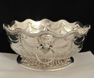 Vintages Silver Plate Aesthetic Lion Face Centerpiece Bowl Ring Handles