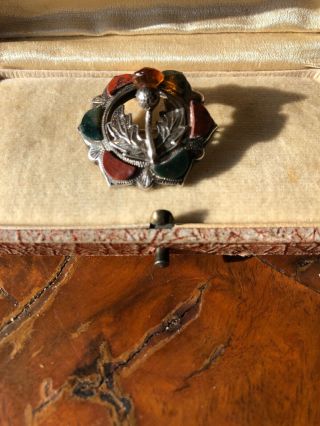 Antique Vintage Victorian Scottish Agate Sterling Silver Celtic Sash Pin Brooch