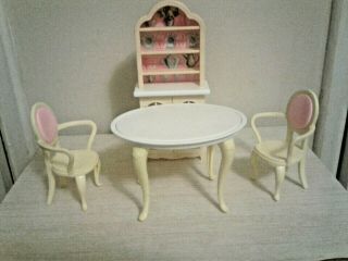 Barbie Dining Room Set Hutch & Table & Chairs 1996 White & Yellow Furniture