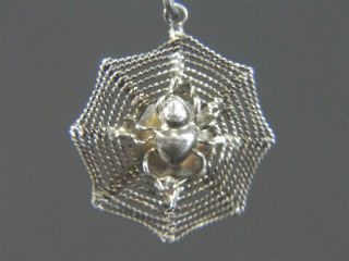 Rare Vintage Spider In Web Sterling Silver Charm