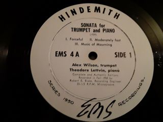 HINDEMITH - 3 PIANO SONATAS - TRUMPET/BASSOON/TROMBONE - LETTVIN RARE 1950 EMS - 4 2