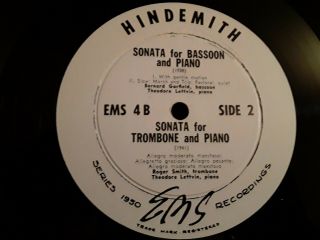 HINDEMITH - 3 PIANO SONATAS - TRUMPET/BASSOON/TROMBONE - LETTVIN RARE 1950 EMS - 4 3