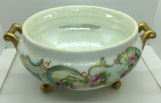 Vtg " Vienna - Austria " Hand Painted Porcelain 3 Footed Bowl - With Gold Overlay