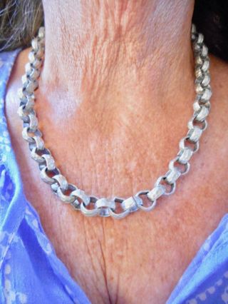Authentic Vintage Hammered Silver Tone Cable Link Necklace Rare