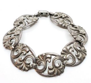 Antique Signed Sterling Silver Art Nouveau Floral Repousse Art Nouveau Bracelet