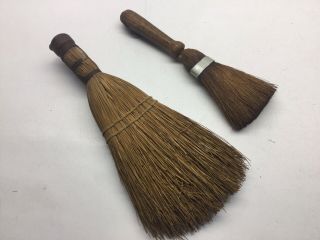 2 Vintage Whisk Brooms One With Wood Handle