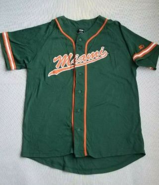 Miami Hurricanes Vintage Sewn Baseball Jersey Large Rare Starter Brand Green