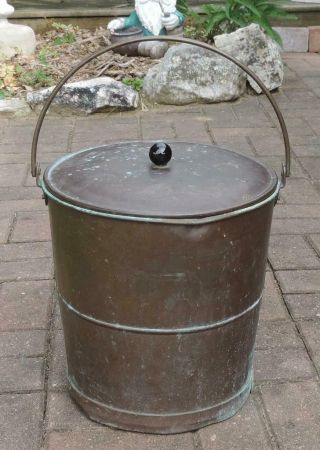 Antique/vintage 12.  25 " H Brass Coal Ash Bucket W/lid & Bail Handle