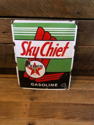 Antique Sky Chief Texaco Gas Pump Sign Porcelain Station Service Sinclair Shell