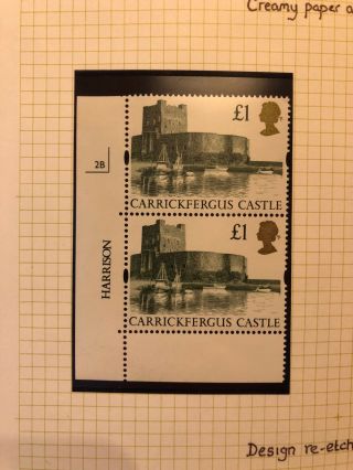 1992 Castles High Value £1.  00 Dp Green,  Creamy Paper Rare Cyl 2b Printing