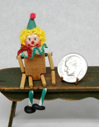 Vintage Yahna Folk Art Jointed Toy Clown Doll Artisan Dollhouse Miniature 1:12