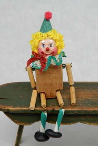 Vintage Yahna Folk Art Jointed Toy Clown Doll Artisan Dollhouse Miniature 1:12 2