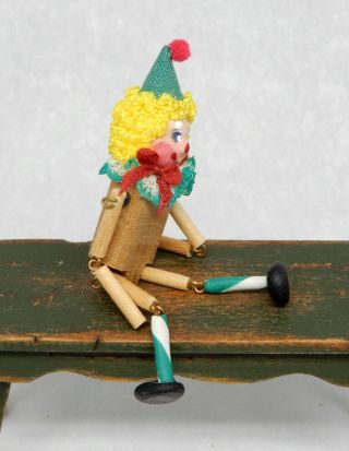 Vintage Yahna Folk Art Jointed Toy Clown Doll Artisan Dollhouse Miniature 1:12 3