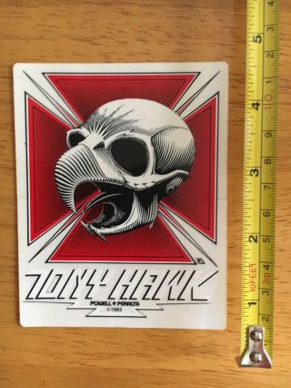 VTG 80 ' s POWELL PERALTA TONY HAWK CHICKEN SKULL MISPRINT SKATEBOARD DECK STICKER 2