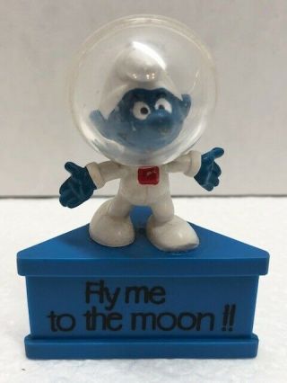 Rare Smurf A Gram " Fly Me To The Moon " Pvc Figure With Base / Stand