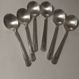 6 Gumbo Cream Soup Spoons Wm A Rogers Park Lane Triple Silverplate Vtg 1936