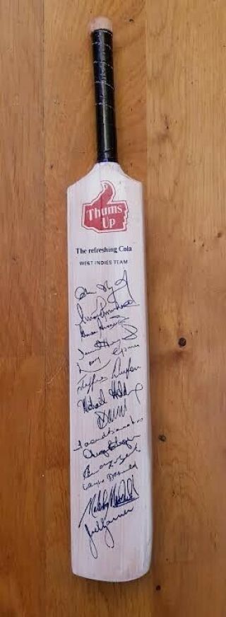 Rare Signed Miniature Cricket Bat Thumbs Up,  West Indies 1983