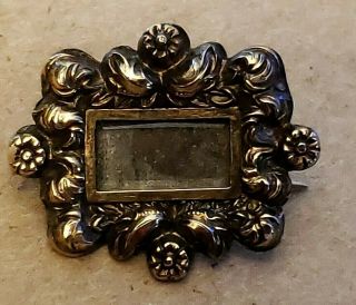 Antique 9k Gold Tiny Embossed Flowers Victorian Edwardian Mourning Pin / Brooch