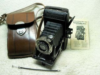 Antique Voigtlander Bessa Folding Film Camera W/ Case & Instruction Bk