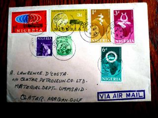 V.  Rare Qatar 1962 Inward Mail “umm Said” Cover Nigeria Unique Point Of Origin