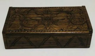 Vintage Hand Made & Carved Wooden Box With Slide Lid - Made In Indonesia