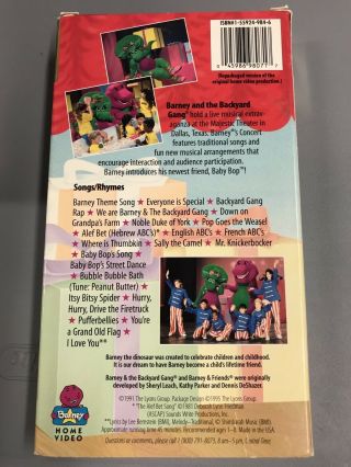 BARNEY IN CONCERT VHS VIDEO TAPE RARE EDITION CHILDREN CLASSIC BARNEY VINTAGE 2