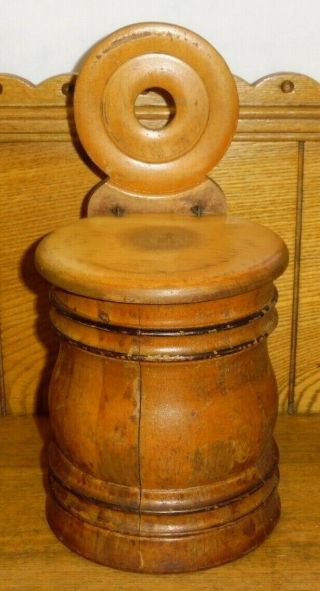 Antique Primitive Wood Barrel Salt Box