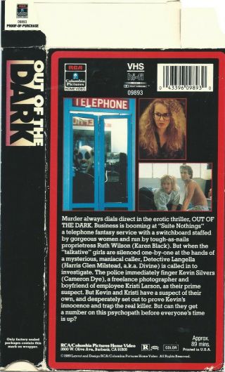 Out of the Dark [VHS] (1989) Rare,  OOP,  HTF Cameron Dye Horror Erotic Thriller 2