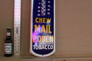 Rare 39 " Chew Mail Pouch Tobacco Porcelain Metal Thermometer Dealer Sign
