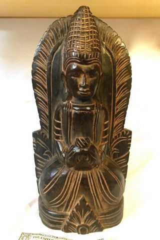 Gorgeous Vtg 15 " Tall Hand Carved Mahogany Wood Meditating Asian Buddha -