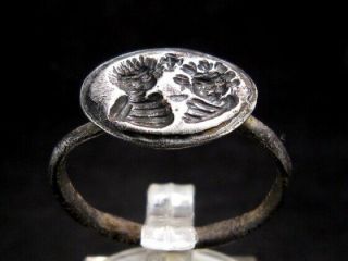 Extremely Rare Byzantine Wedding Couple Silver Seal Intaglio Ring,