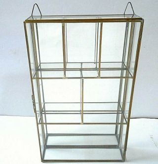 Vtg Brass Glass Table Top /wall Curio Cabinet Display Shelf Case Mirror Back 12 "