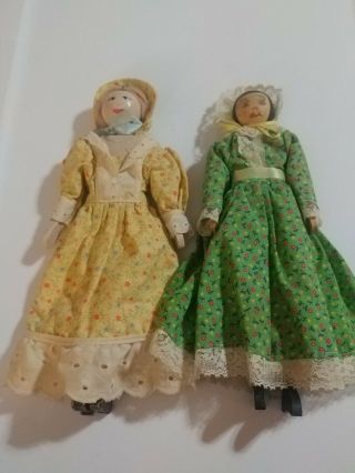 2 Vintage 11 Inch Wooden Dolls