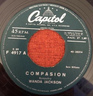 Wanda Jackson - Chile Rare Single Capitol 45 Rpm 7 " Vg,