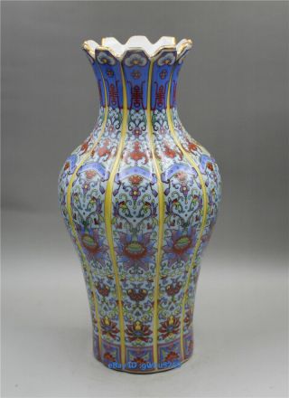 9.  8 " China Cloisonne Porcelain Handwork Painting Flower Vase W Yongzheng Mark