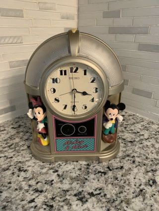 Vintage Seiko Mickey Mouse & Minnie Jukebox Alarm Clock W/ Music & Lights.  Rare