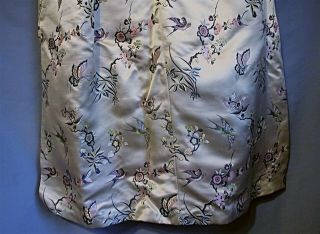Vintage Fine Machine Embroidered Chinese Silk Robe Silver No Tags 3