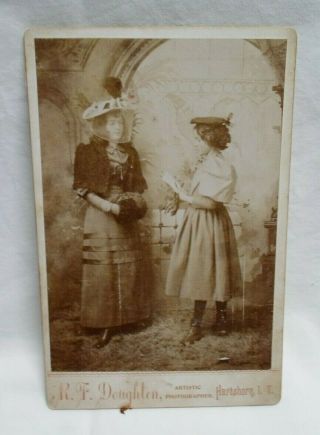 Rare Cabinet Card Photo Hartshorn,  Ok.  Indian Territory 2 Women In Fancy Dresses