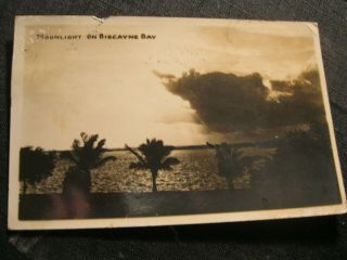 Rare Rppc Real Photo Postcard Moonlight Biscayne Bay Miami Florida February 1924