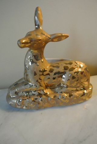 Vintage Antique 24kt Gold Painted Fawn Deer Planter Christmas Centerpiece