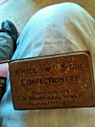 RARE WHITE STAR LINE CONFECTIONERY TIN (M.  WOODWARD & SONS WAVERTREE LIVERPOOL). 2