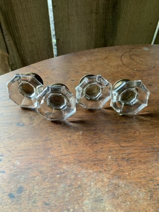 Antique Salvaged Vintage Glass With Brass Door Knobs 8 Points